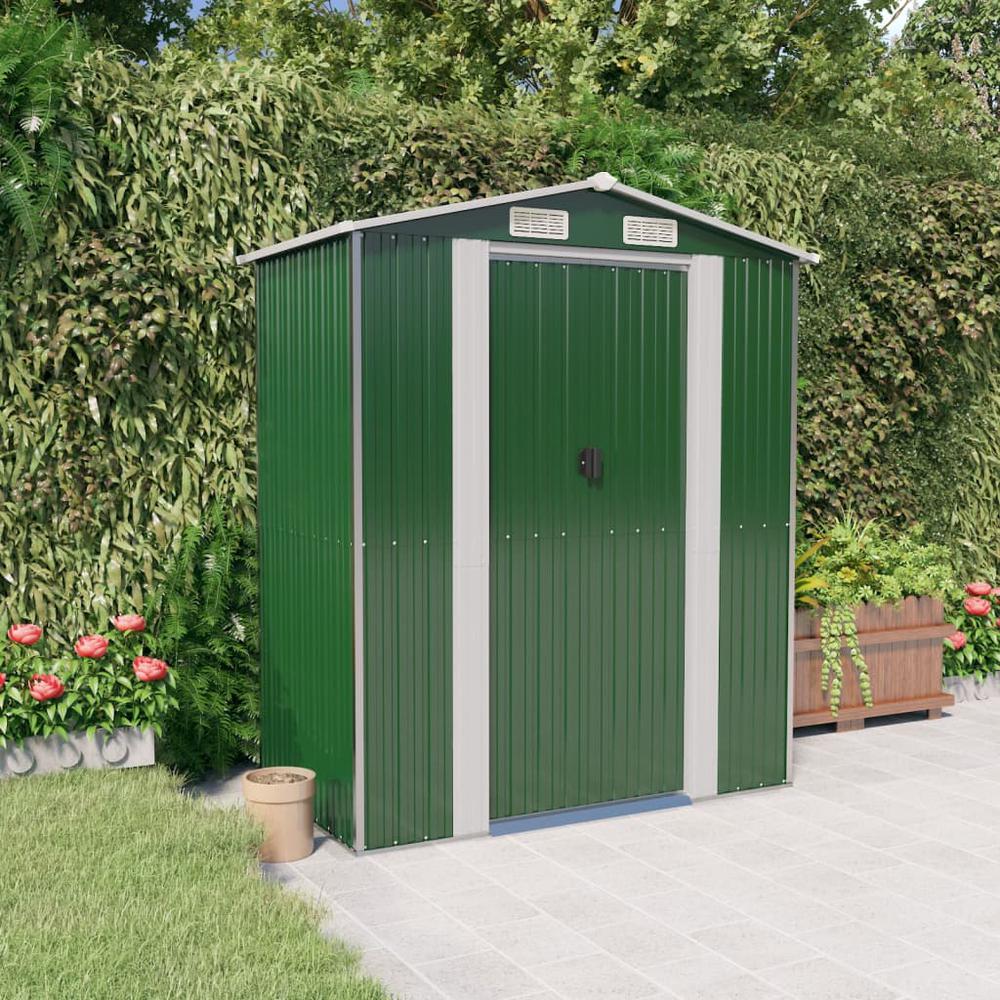 Garden Shed Green 75.6"x42.5"x87.8" Galvanized Steel. Picture 8