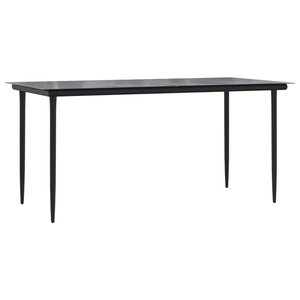 Patio Dining Table Black 63"x31.5"x29.1" Steel and Tempered Glass. Picture 1