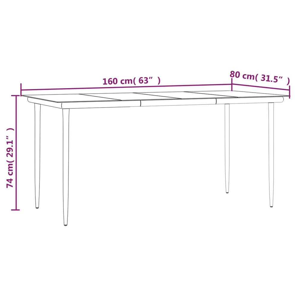 Patio Dining Table Black 63"x31.5"x29.1" Steel and Tempered Glass. Picture 6