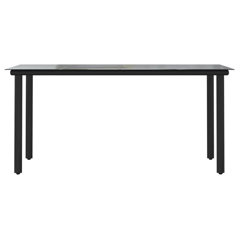Patio Dining Table Black 63"x31.5"x29.1" Steel and Tempered Glass. Picture 2