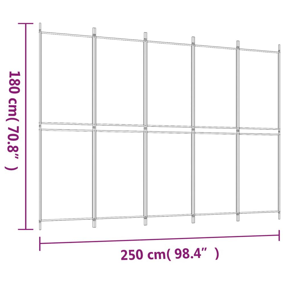 5-Panel Room Divider White 98.4"x70.9" Fabric. Picture 7