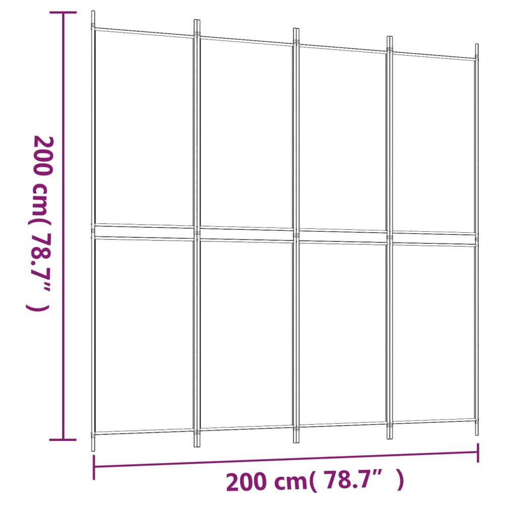 4-Panel Room Divider White 78.7"x78.7" Fabric. Picture 7