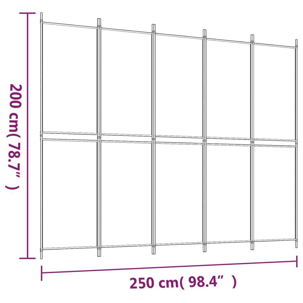 5-Panel Room Divider White 98.4"x78.7" Fabric. Picture 7