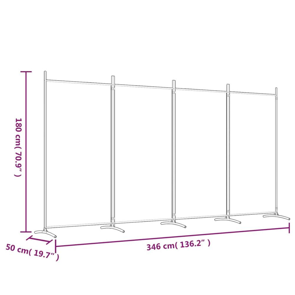 4-Panel Room Divider White 136.2"x70.9" Fabric. Picture 7