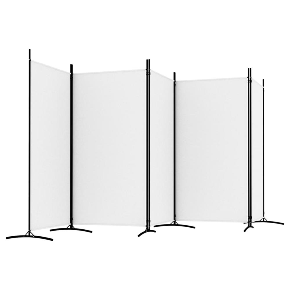 5-Panel Room Divider White 170.5"x70.9" Fabric. Picture 4