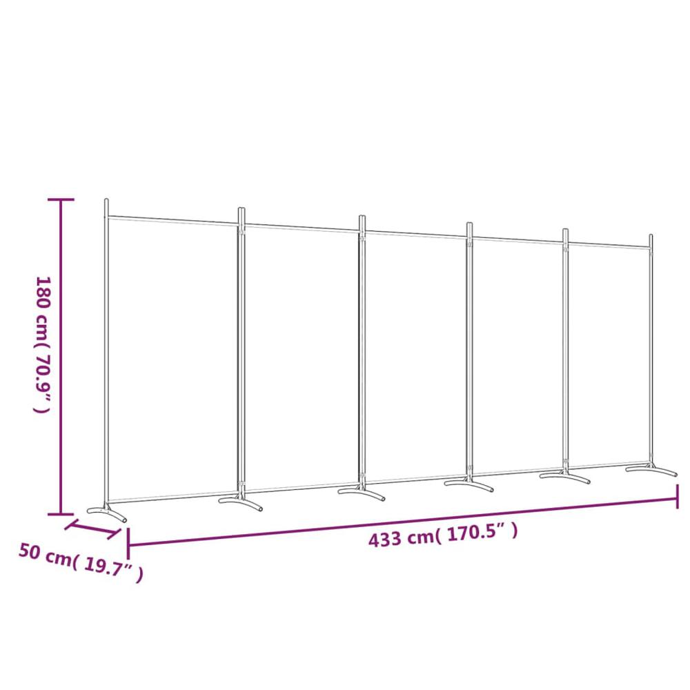 5-Panel Room Divider White 170.5"x70.9" Fabric. Picture 7