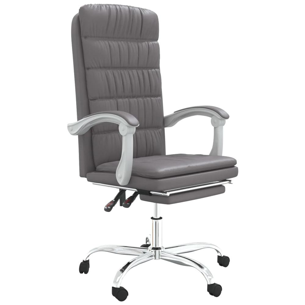 Reclining Office Chair Gray Faux Leather. Picture 1