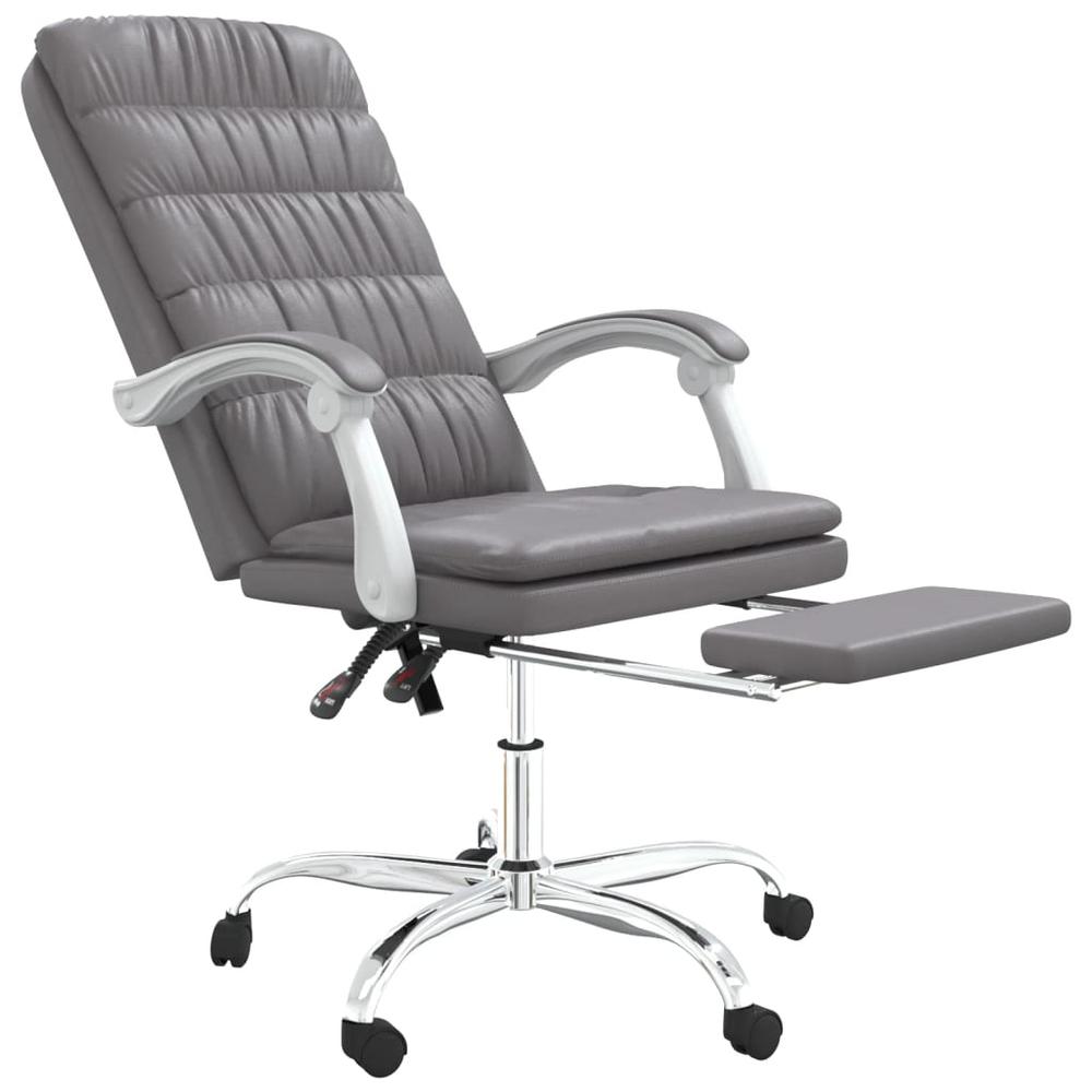 Reclining Office Chair Gray Faux Leather. Picture 5