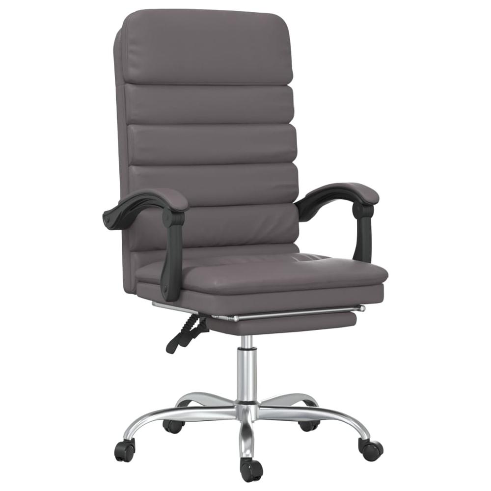 Massage Reclining Office Chair Gray Faux Leather. Picture 1
