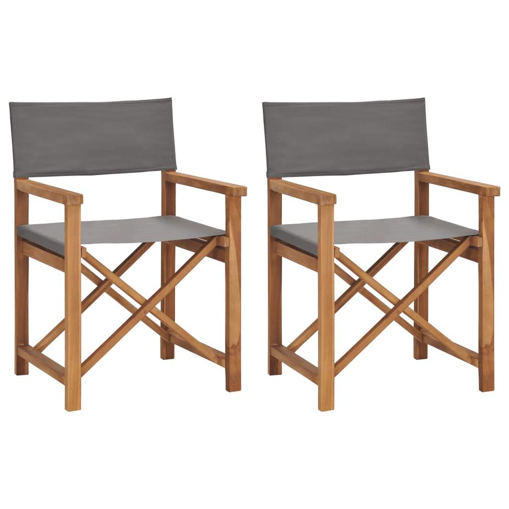 Director's Chairs 2 pcs Solid Teak Wood Gray. Picture 1