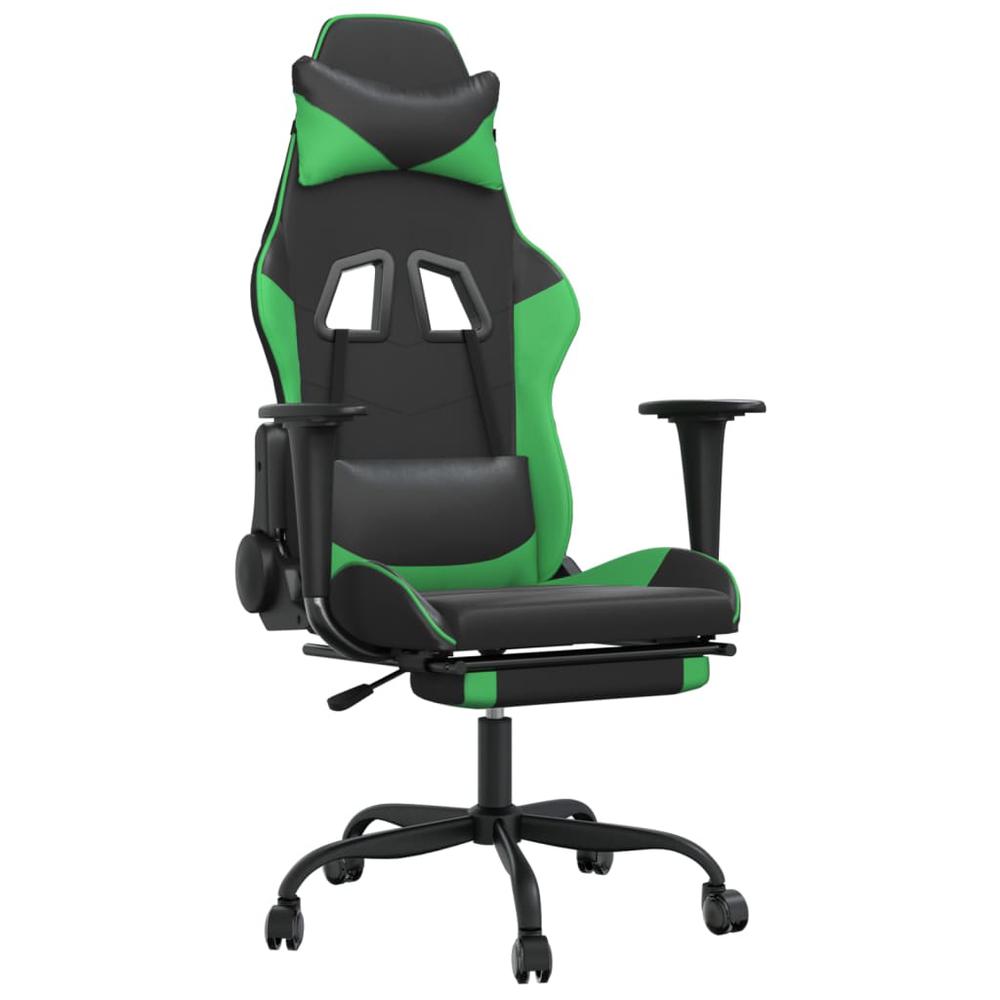 Gaming Chair with Footrest Black and Green Faux Leather. Picture 1