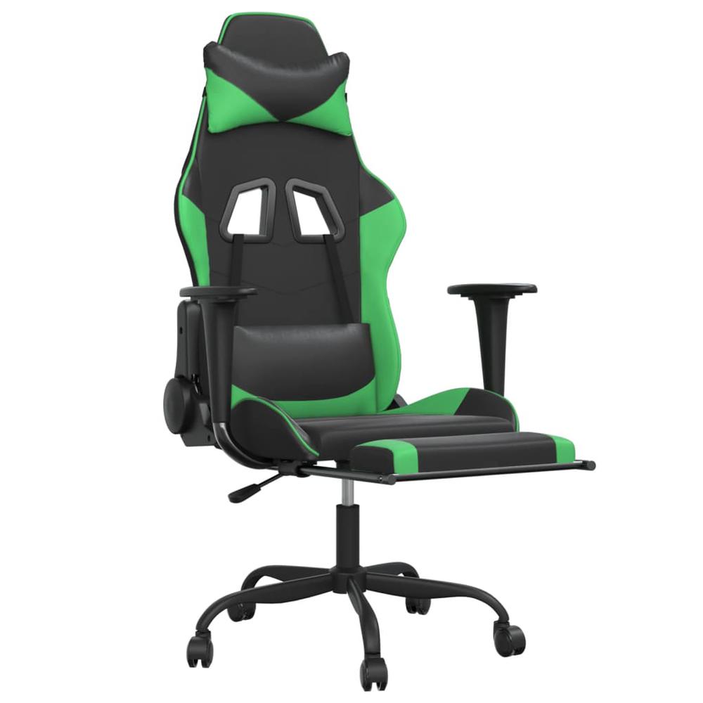 Gaming Chair with Footrest Black and Green Faux Leather. Picture 5