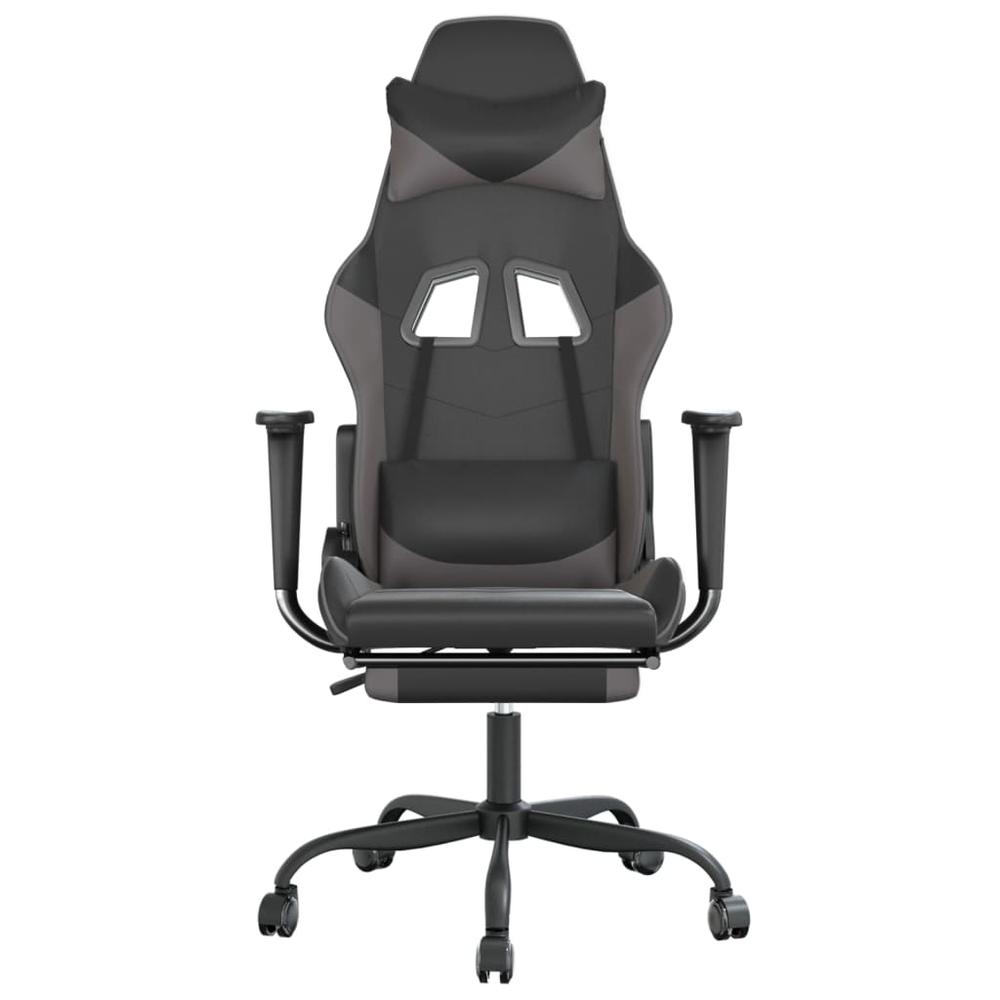 Gaming Chair with Footrest Black and Gray Faux Leather. Picture 2