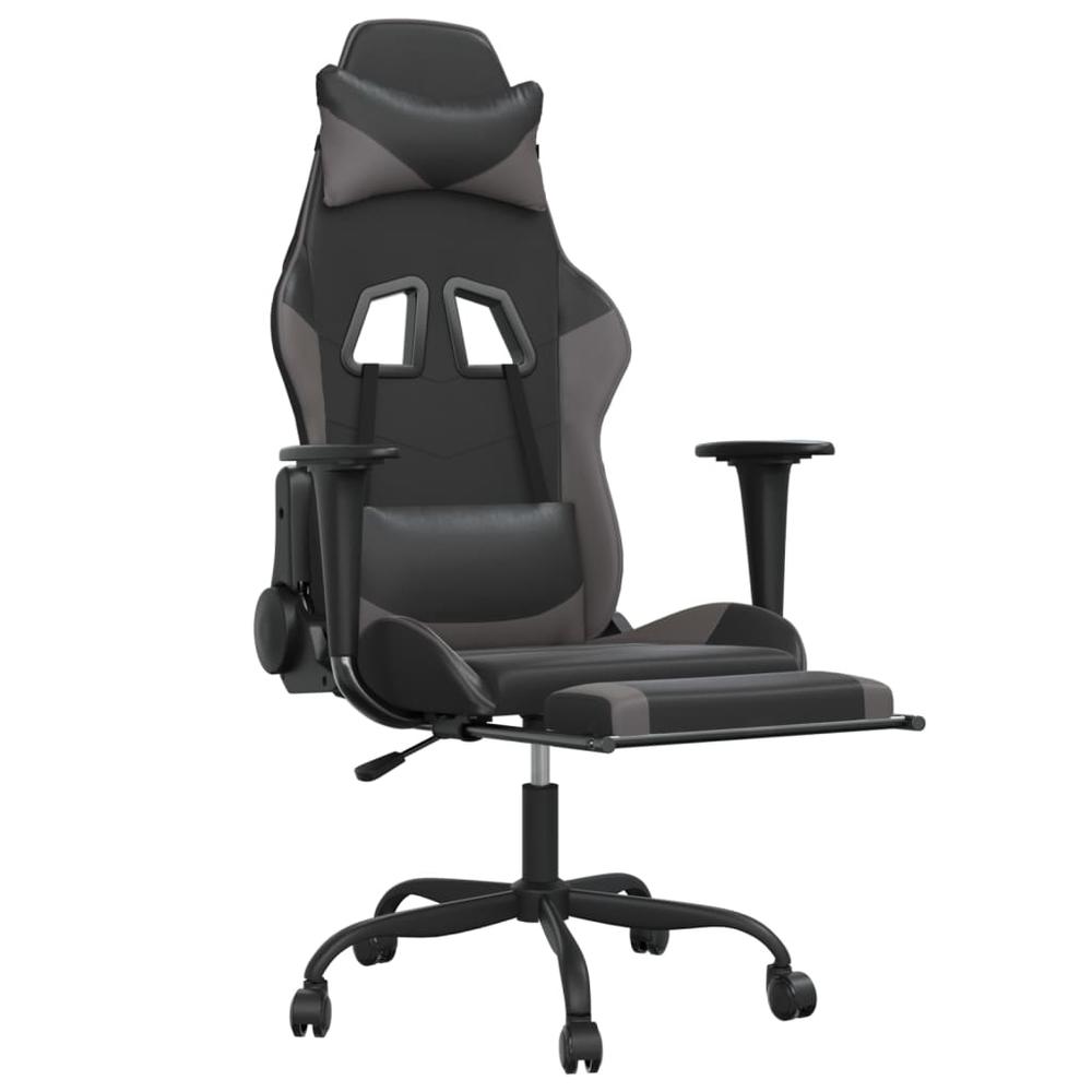 Gaming Chair with Footrest Black and Gray Faux Leather. Picture 5