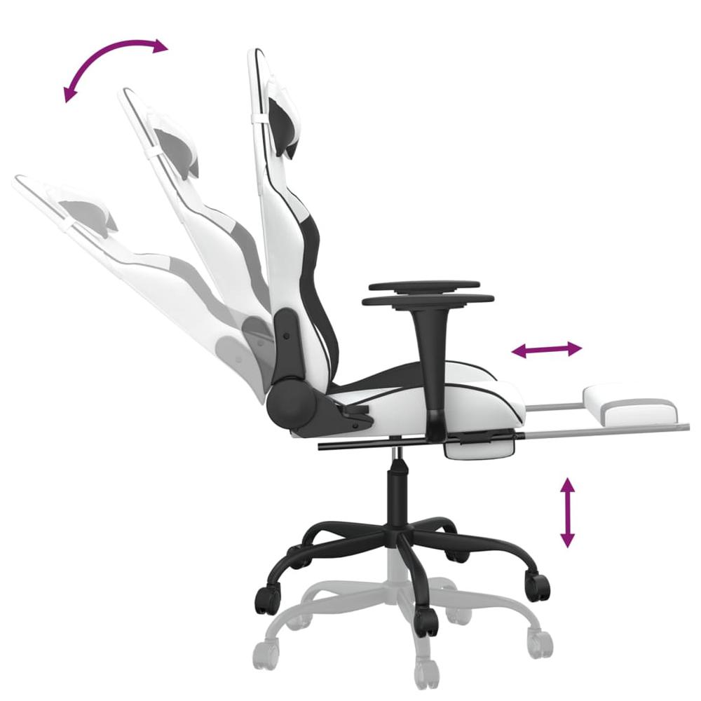 Gaming Chair with Footrest White and Black Faux Leather. Picture 6