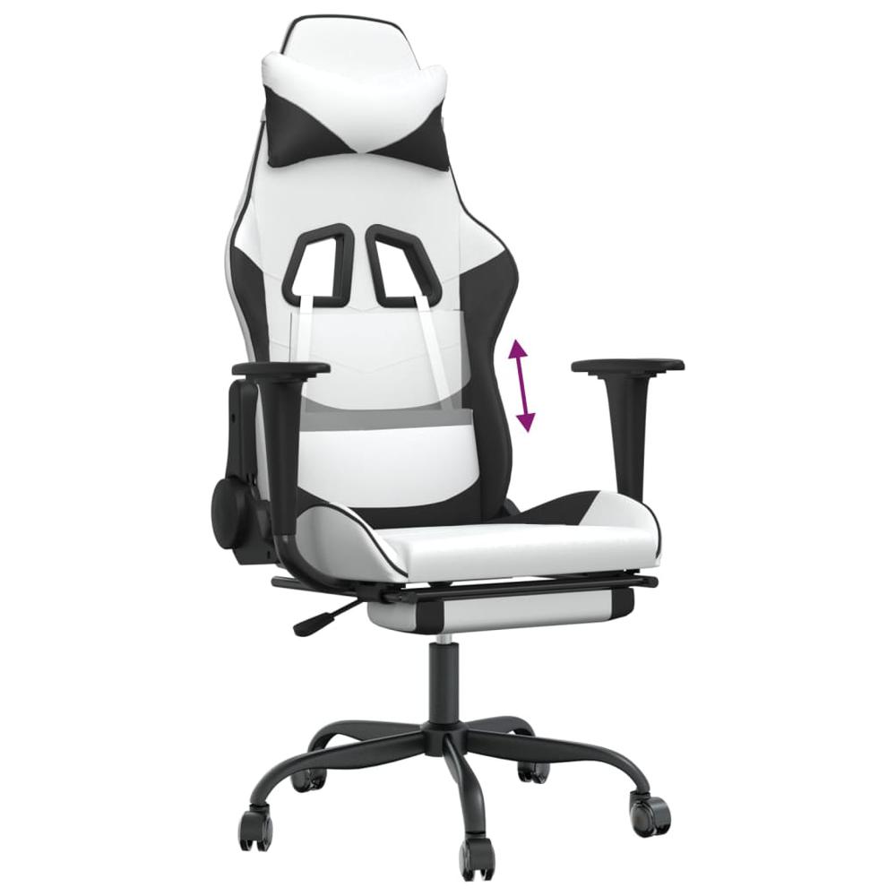 Gaming Chair with Footrest White and Black Faux Leather. Picture 7