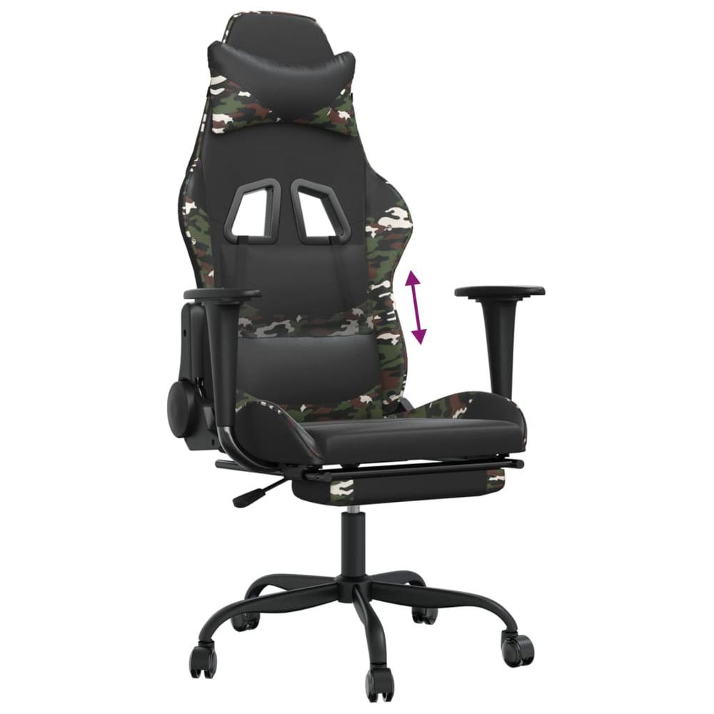 Gaming Chair with Footrest Black and Camouflage Faux Leather. Picture 7