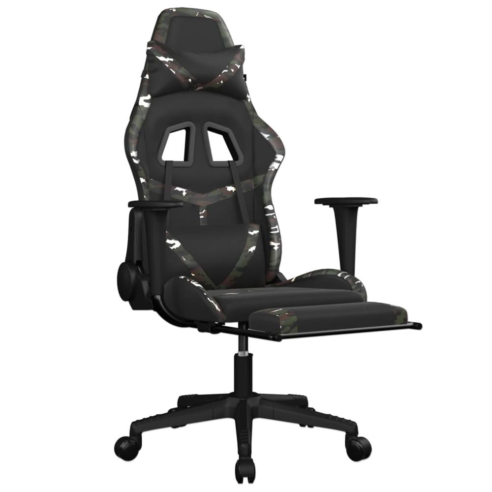 Gaming Chair with Footrest Black and Camouflage Faux Leather. Picture 5