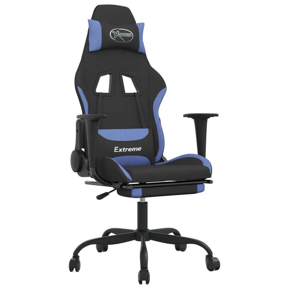 Gaming Chair with Footrest Black and Blue Fabric. Picture 1