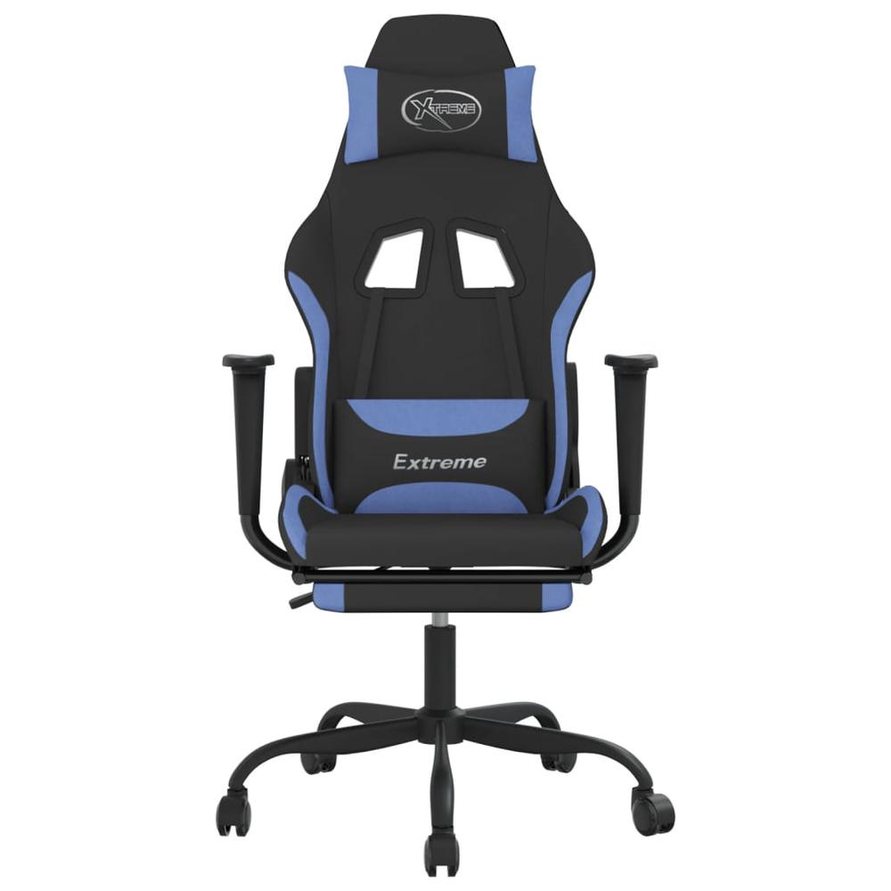 Gaming Chair with Footrest Black and Blue Fabric. Picture 2