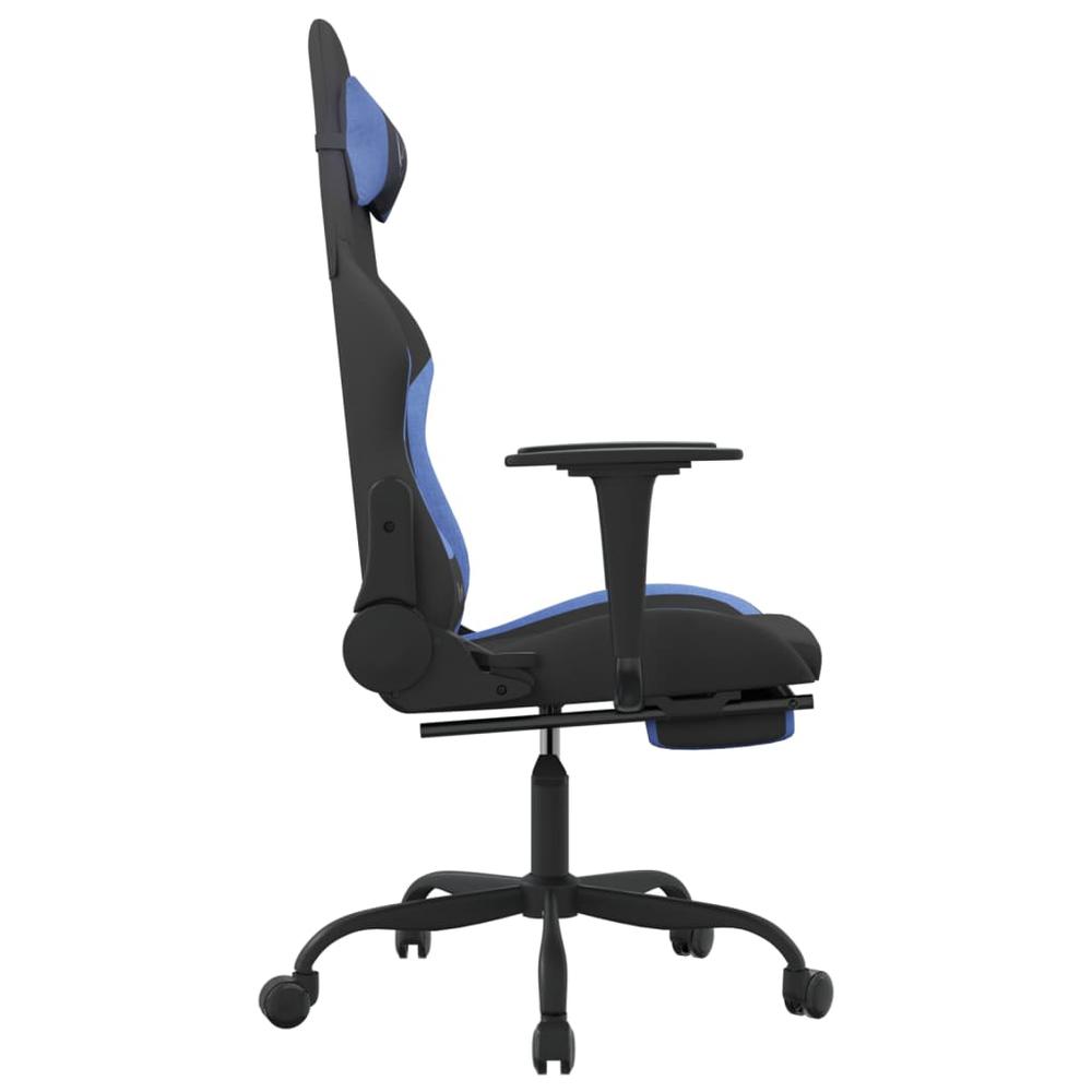 Gaming Chair with Footrest Black and Blue Fabric. Picture 3