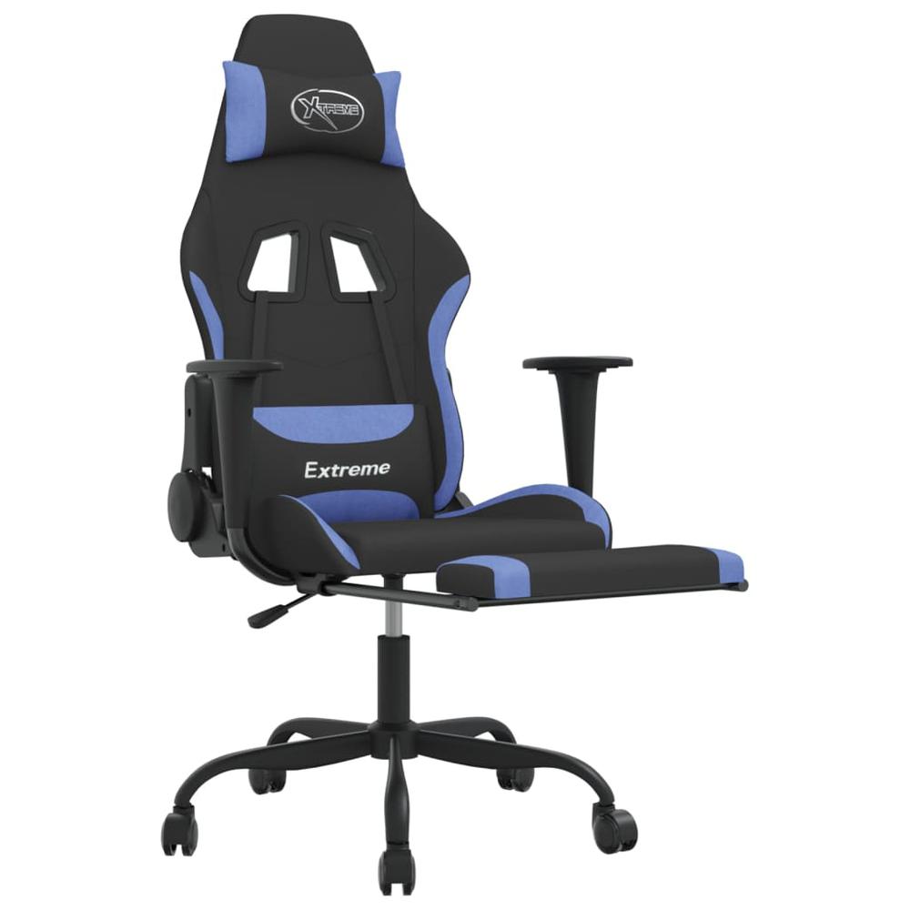 Gaming Chair with Footrest Black and Blue Fabric. Picture 5