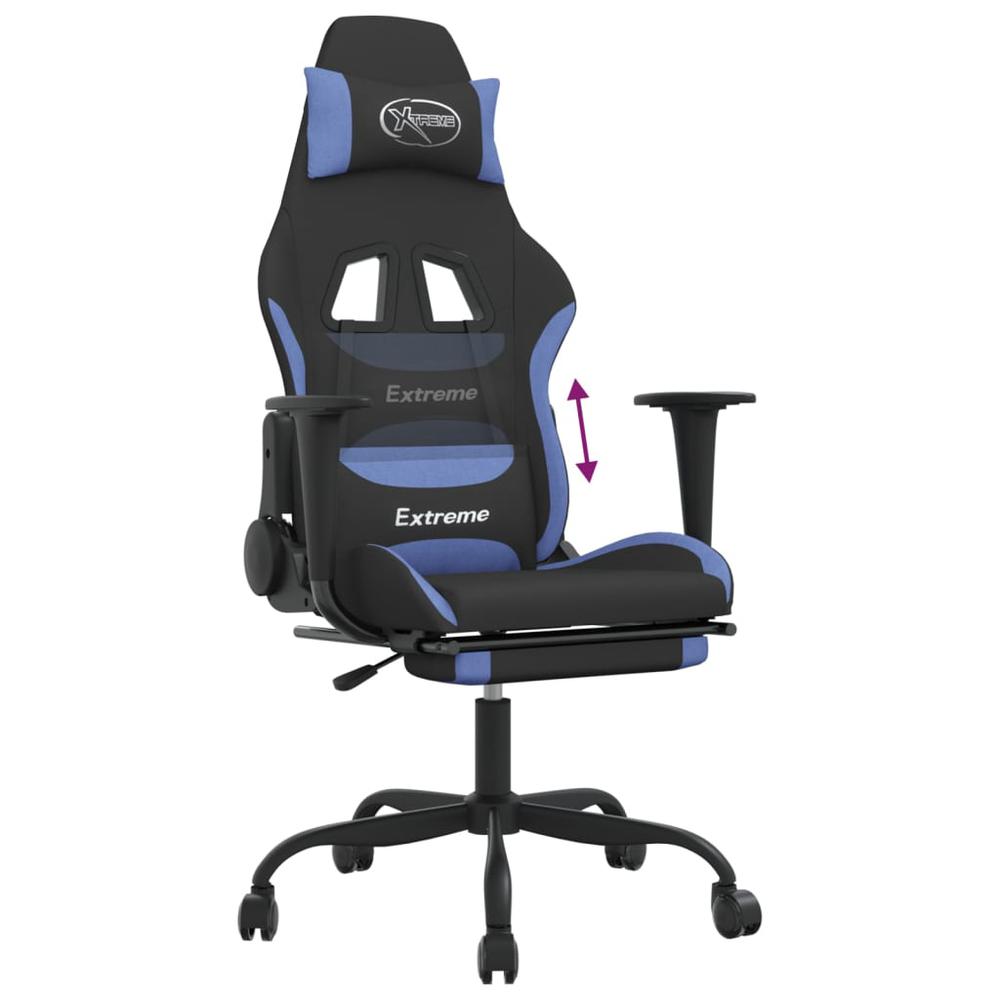 Gaming Chair with Footrest Black and Blue Fabric. Picture 7