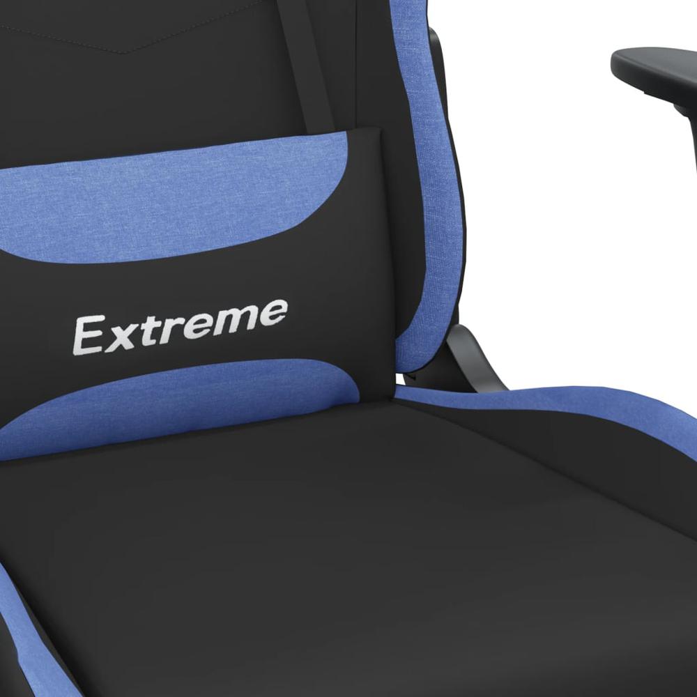 Gaming Chair with Footrest Black and Blue Fabric. Picture 8