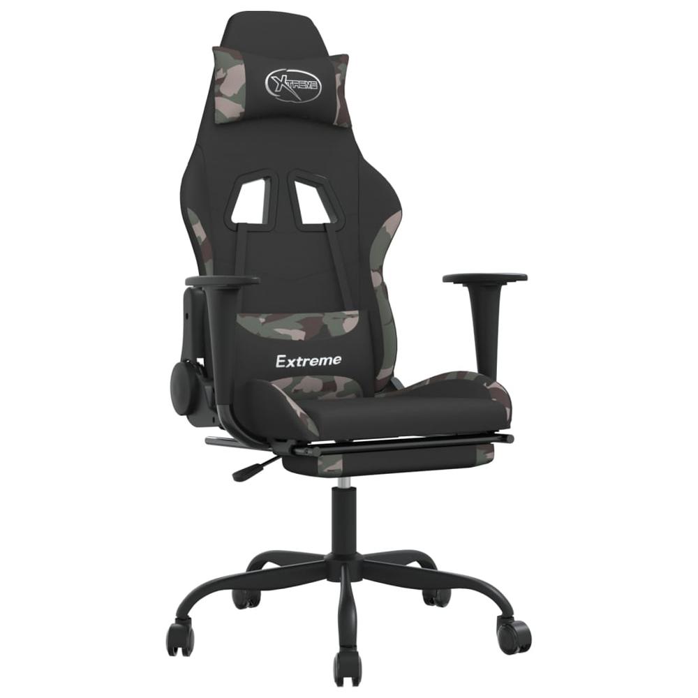 Gaming Chair with Footrest Black and Camouflage Fabric. Picture 1
