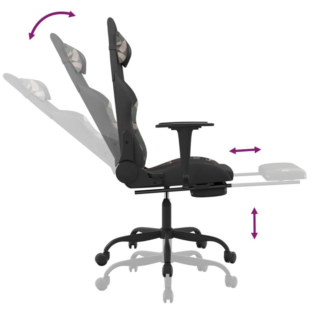 Gaming Chair with Footrest Black and Camouflage Fabric. Picture 6