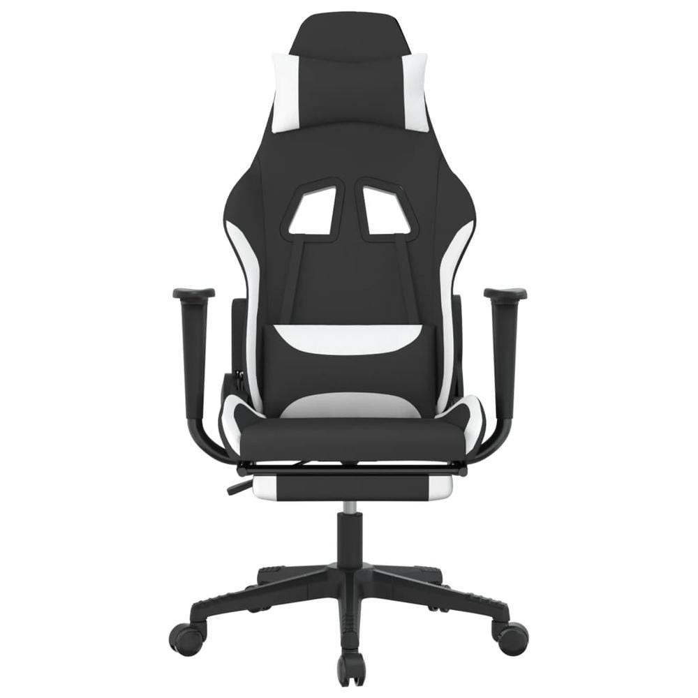 Gaming Chair with Footrest Black and White Fabric. Picture 2
