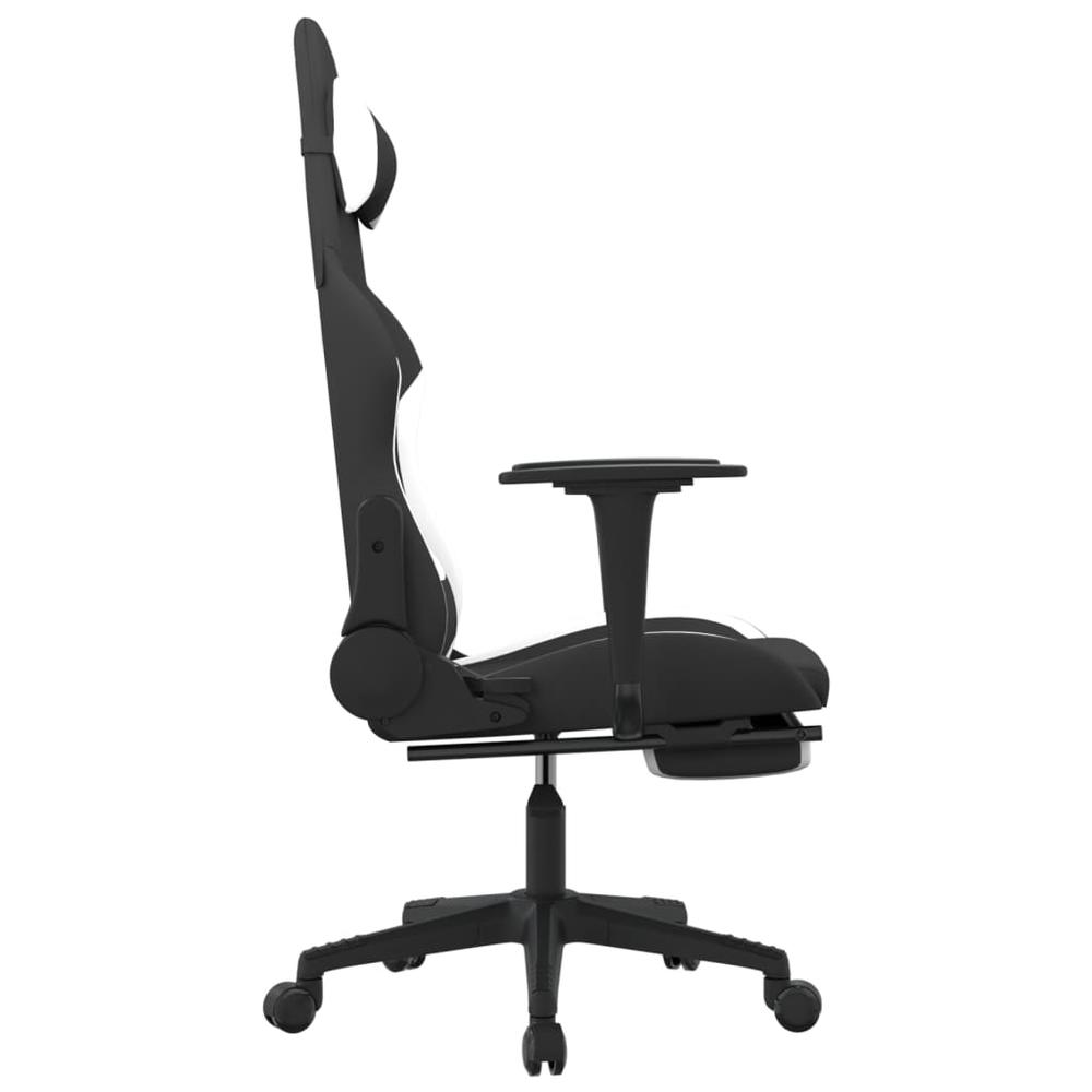 Gaming Chair with Footrest Black and White Fabric. Picture 3