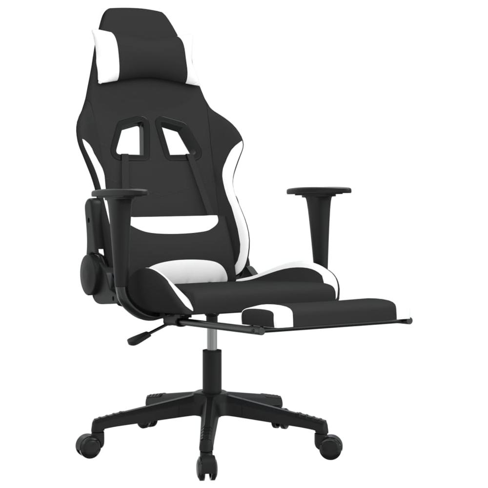Gaming Chair with Footrest Black and White Fabric. Picture 5
