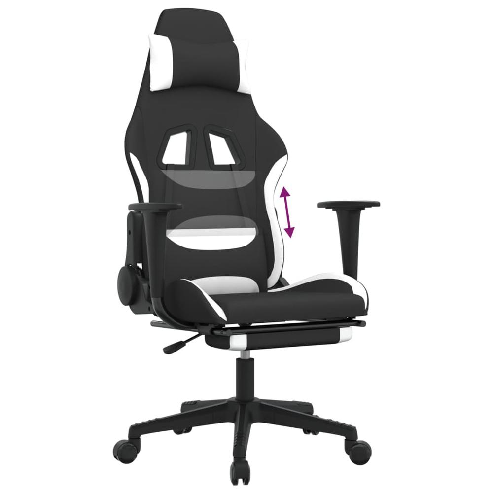 Gaming Chair with Footrest Black and White Fabric. Picture 7
