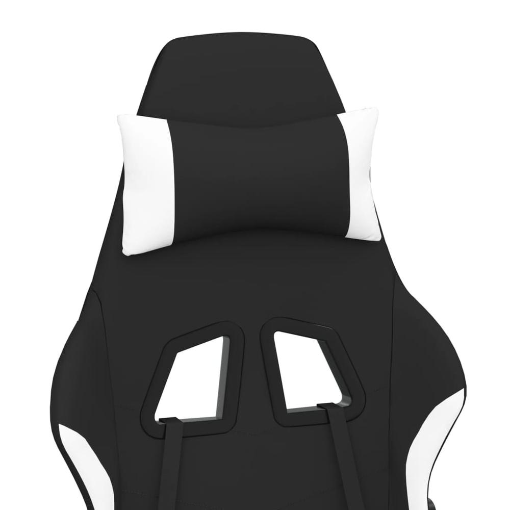 Gaming Chair with Footrest Black and White Fabric. Picture 9