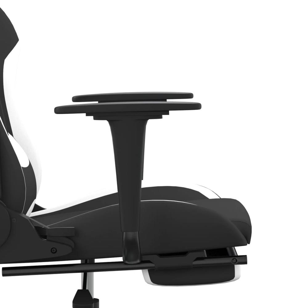 Gaming Chair with Footrest Black and White Fabric. Picture 10
