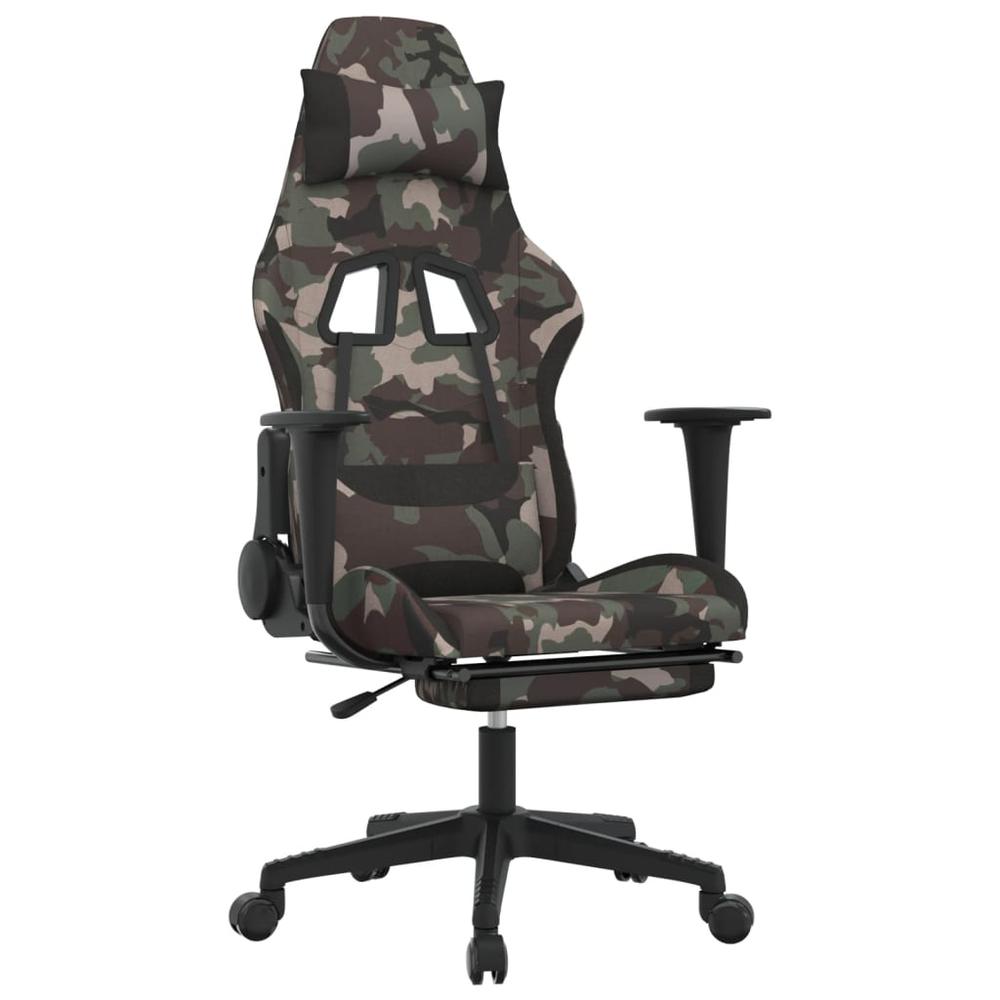 Gaming Chair with Footrest Camouflage and Black Fabric. Picture 1