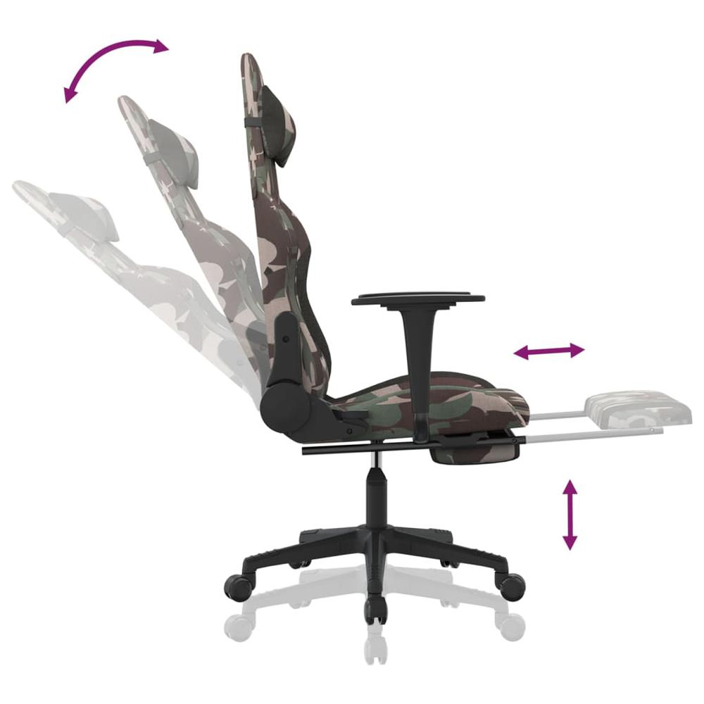 Gaming Chair with Footrest Camouflage and Black Fabric. Picture 6
