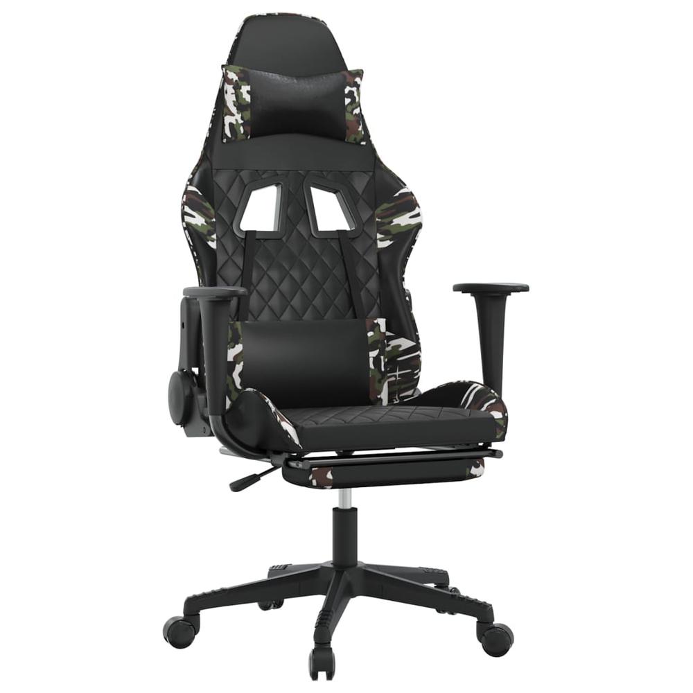 Gaming Chair with Footrest Black and Camouflage Faux Leather. Picture 1