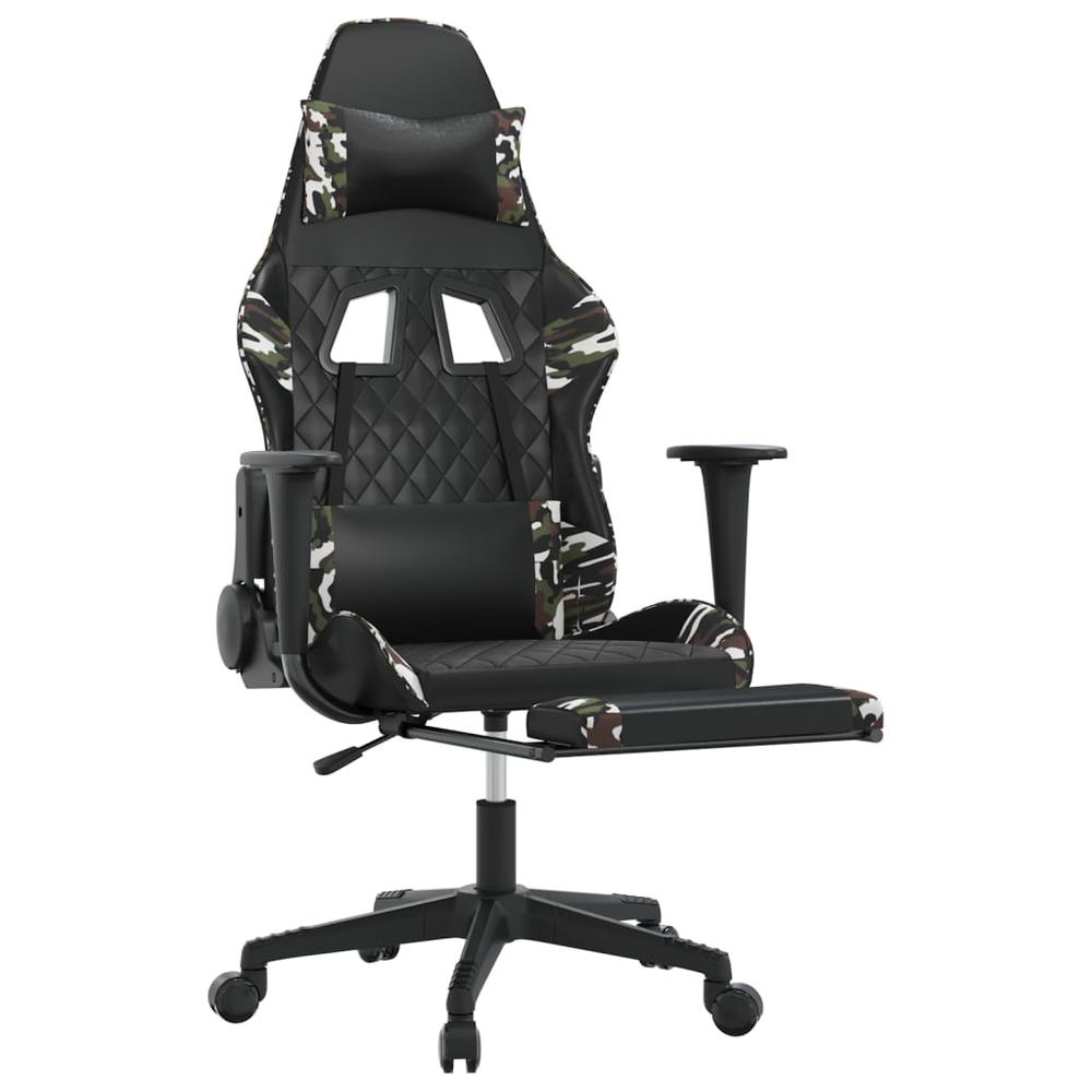 Gaming Chair with Footrest Black and Camouflage Faux Leather. Picture 5