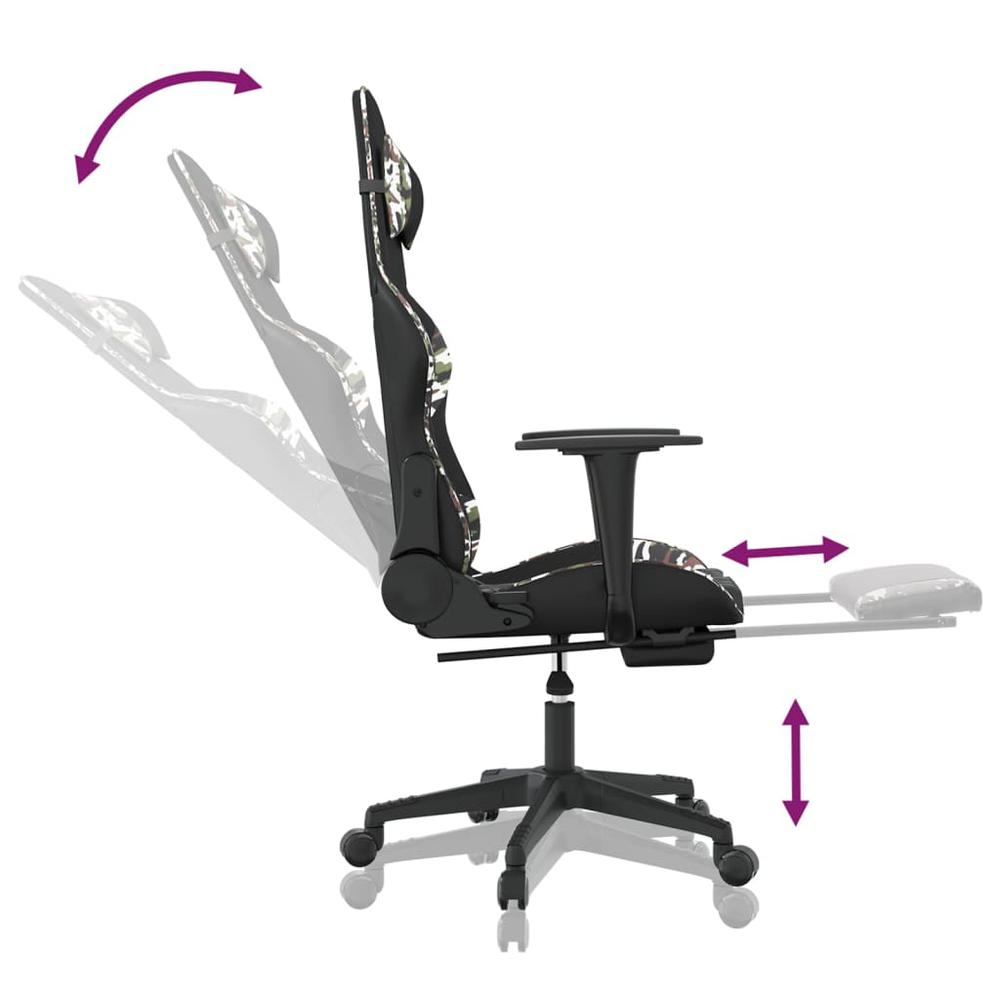 Gaming Chair with Footrest Black and Camouflage Faux Leather. Picture 6