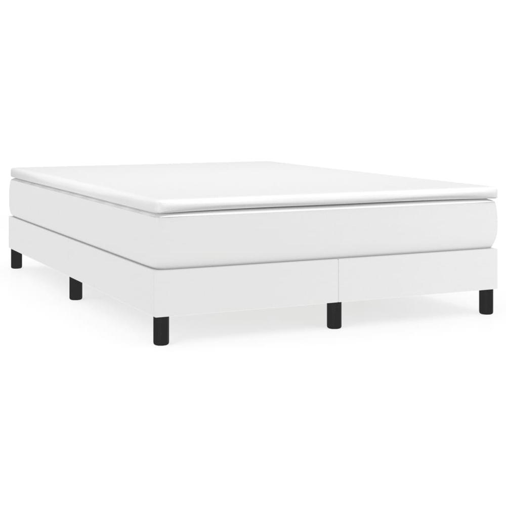 Box Spring Bed Frame White 59.8"x79.9" Queen Faux Leather. Picture 1