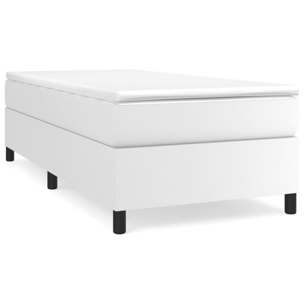 Box Spring Bed Frame White 39.4"x74.8" Twin Faux Leather. Picture 1