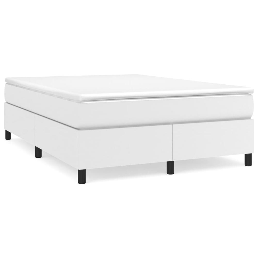 Box Spring Bed Frame White 53.9"x74.8" Full Faux Leather. Picture 1