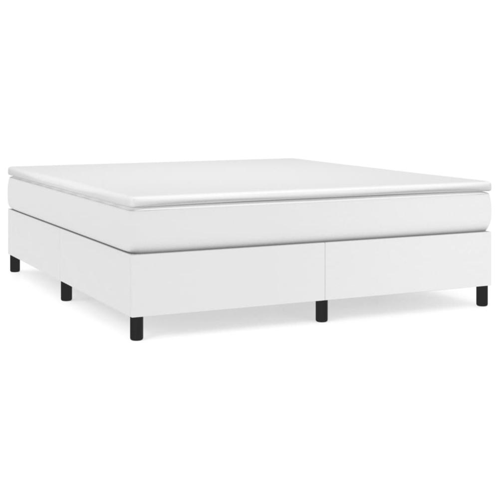 Box Spring Bed Frame White 76"x79.9" King Faux Leather. Picture 1