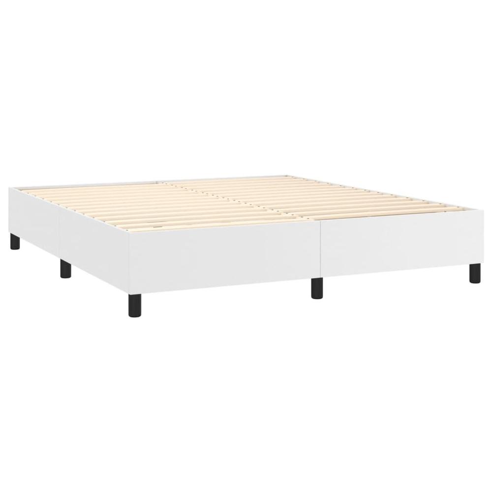Box Spring Bed Frame White 76"x79.9" King Faux Leather. Picture 3