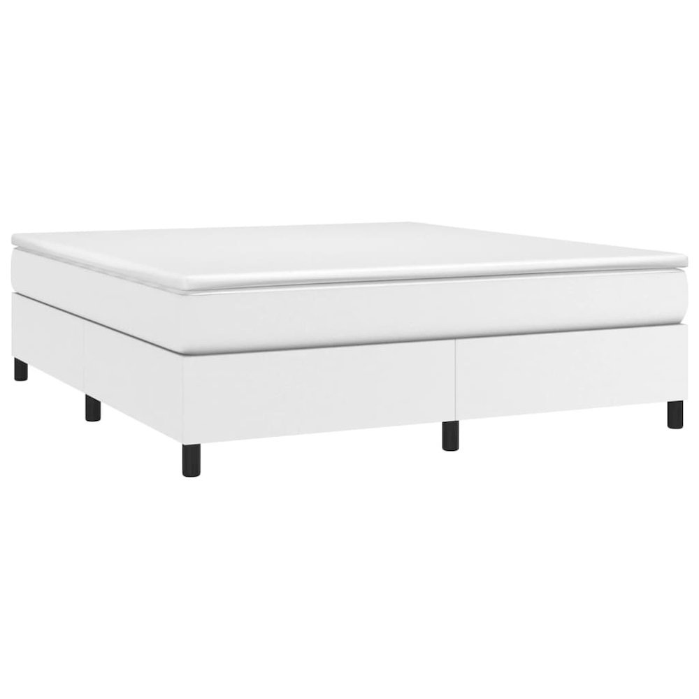 Box Spring Bed Frame White 72"x83.9" California King Faux Leather. Picture 3