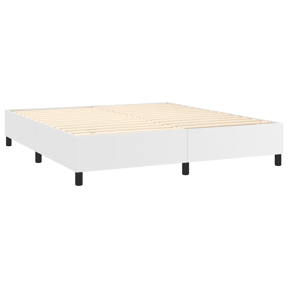 Box Spring Bed Frame White 72"x83.9" California King Faux Leather. Picture 4