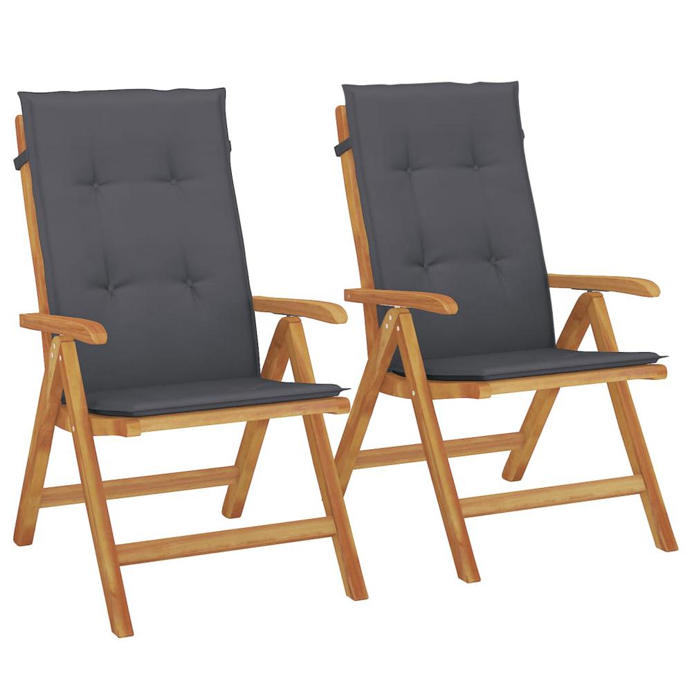 Reclining Patio Chairs with Cushions 2 pcs Solid Wood Teak. Picture 1