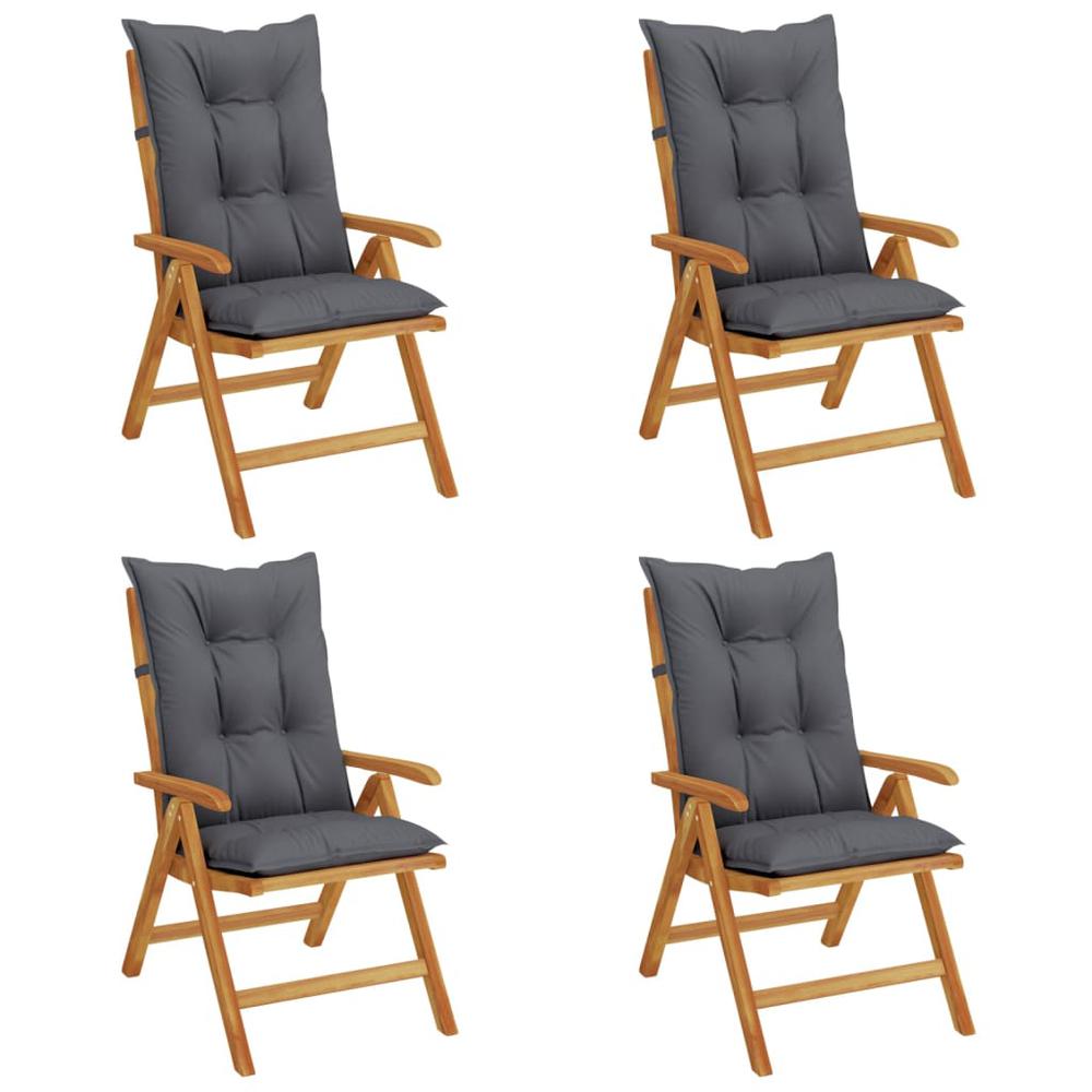 Reclining Patio Chairs with Cushions 4 pcs Solid Wood Teak. Picture 1